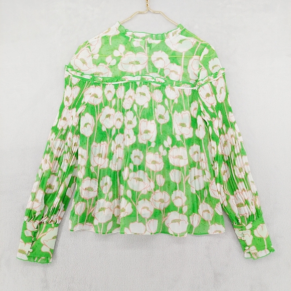 NWT Ted Baker Ellerie Green Floral-Print Ruffle Blouse P6033 - Picture 6 of 8